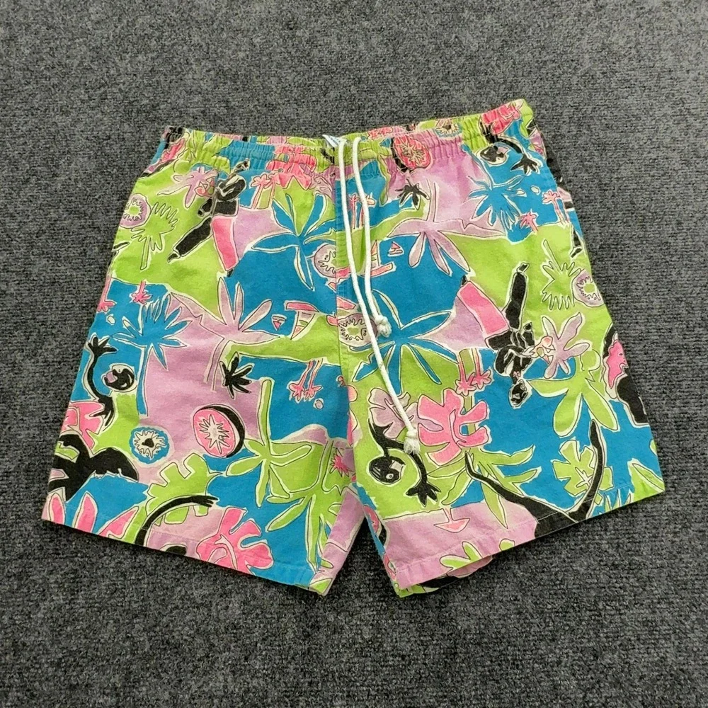 Vintage Club Arena Swim Shorts Mens M Multicolor‎ Cotton Abstract Tropical Surf
